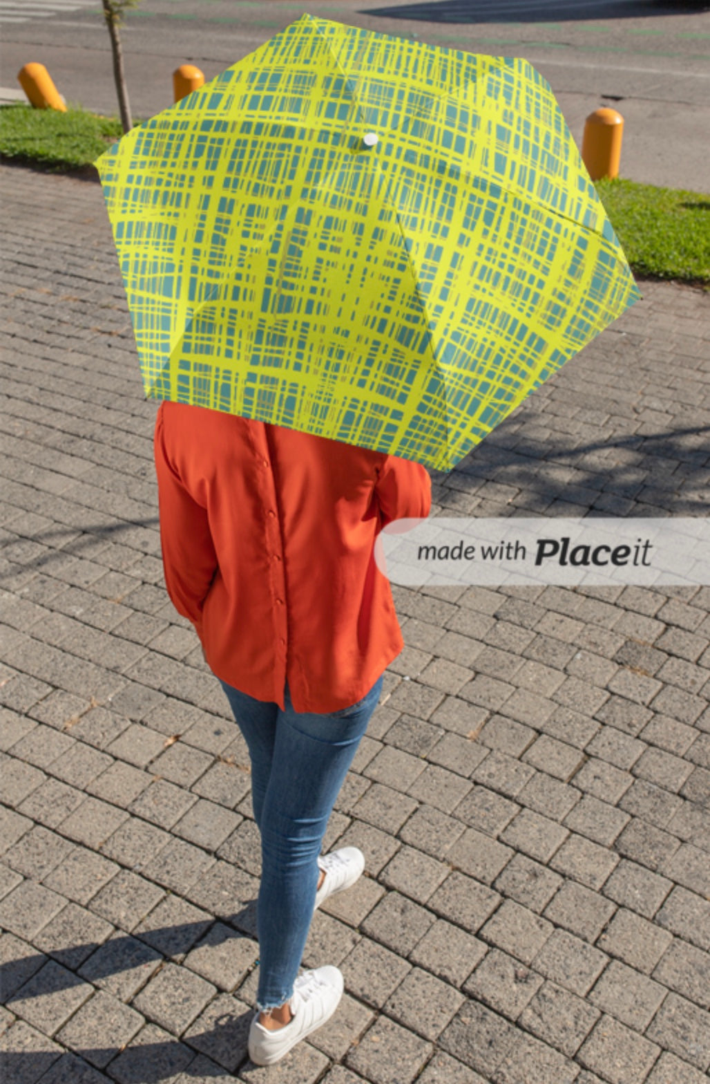 Umbrella - Vibrant Yellow and Turquoise Hand Drawn Print for Colorful Rain Protection