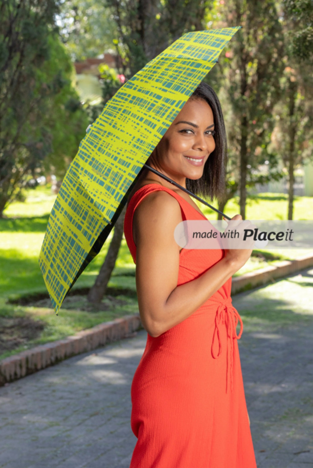 Umbrella - Vibrant Yellow and Turquoise Hand Drawn Print for Colorful Rain Protection