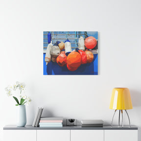 Buoys III — Colorful Fishing Buoys Canvas Print | Coastal Wall Art
