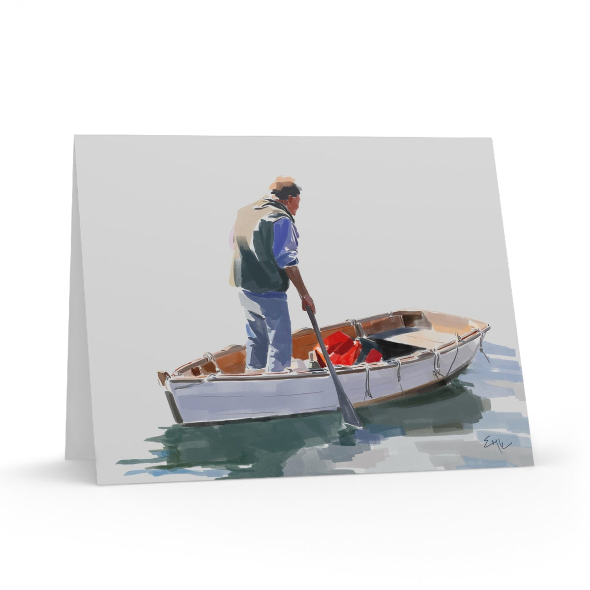 Fisherman rowing a boat in Maine