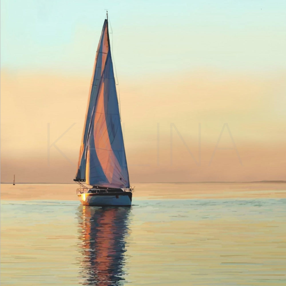 Lone Sail — Sailboat at Sunset Canvas Print | Coastal Seascape Wall Art