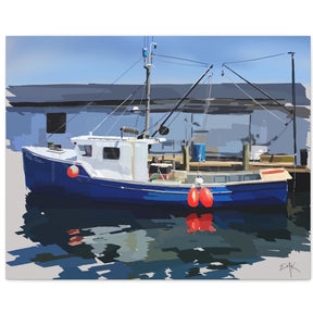 Tied Up — Blue Fishing Boat Canvas Print | Maine Coastal Wall Art