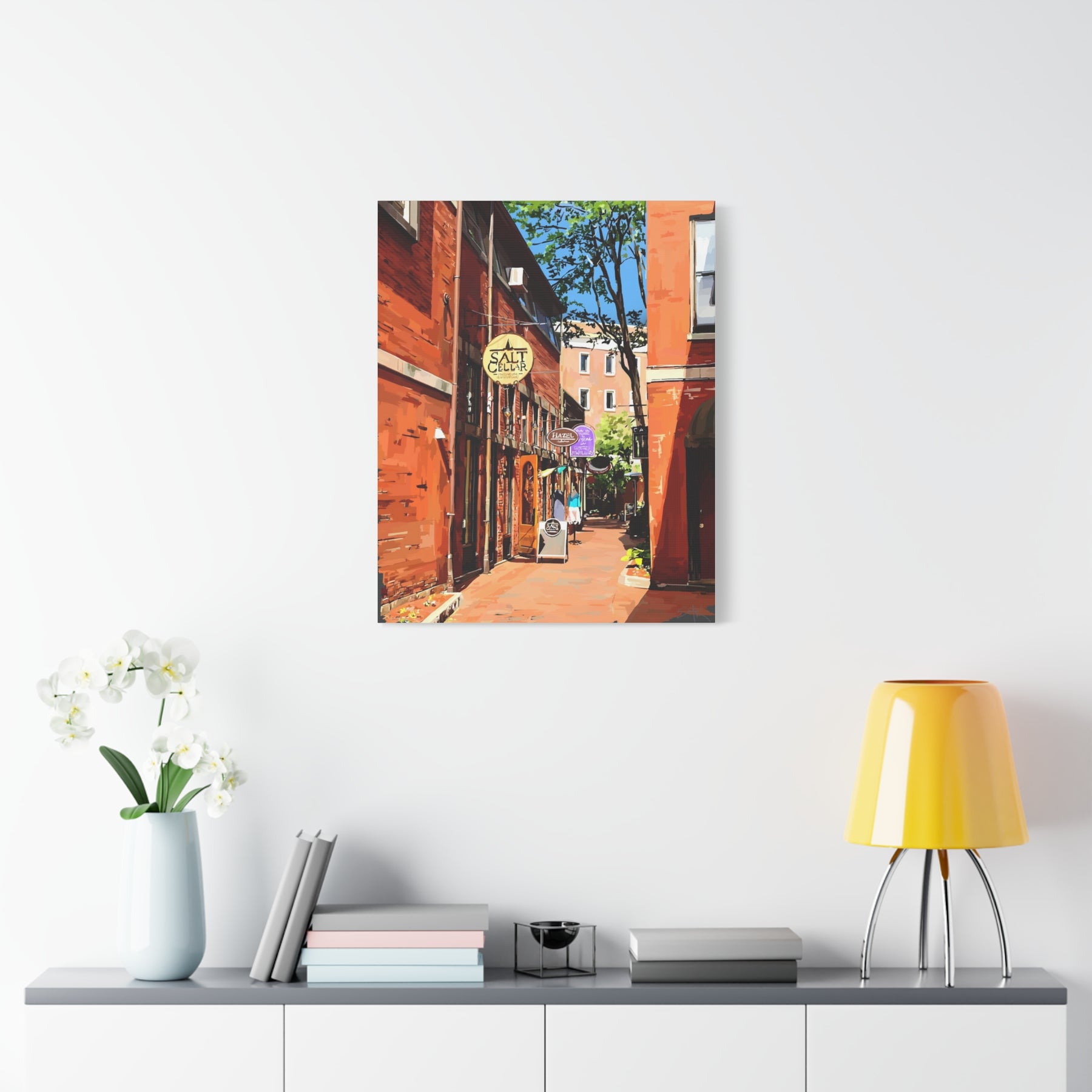 Commercial Alley Portsmouth NH Painting - Matte Stretched Canvas Art Print