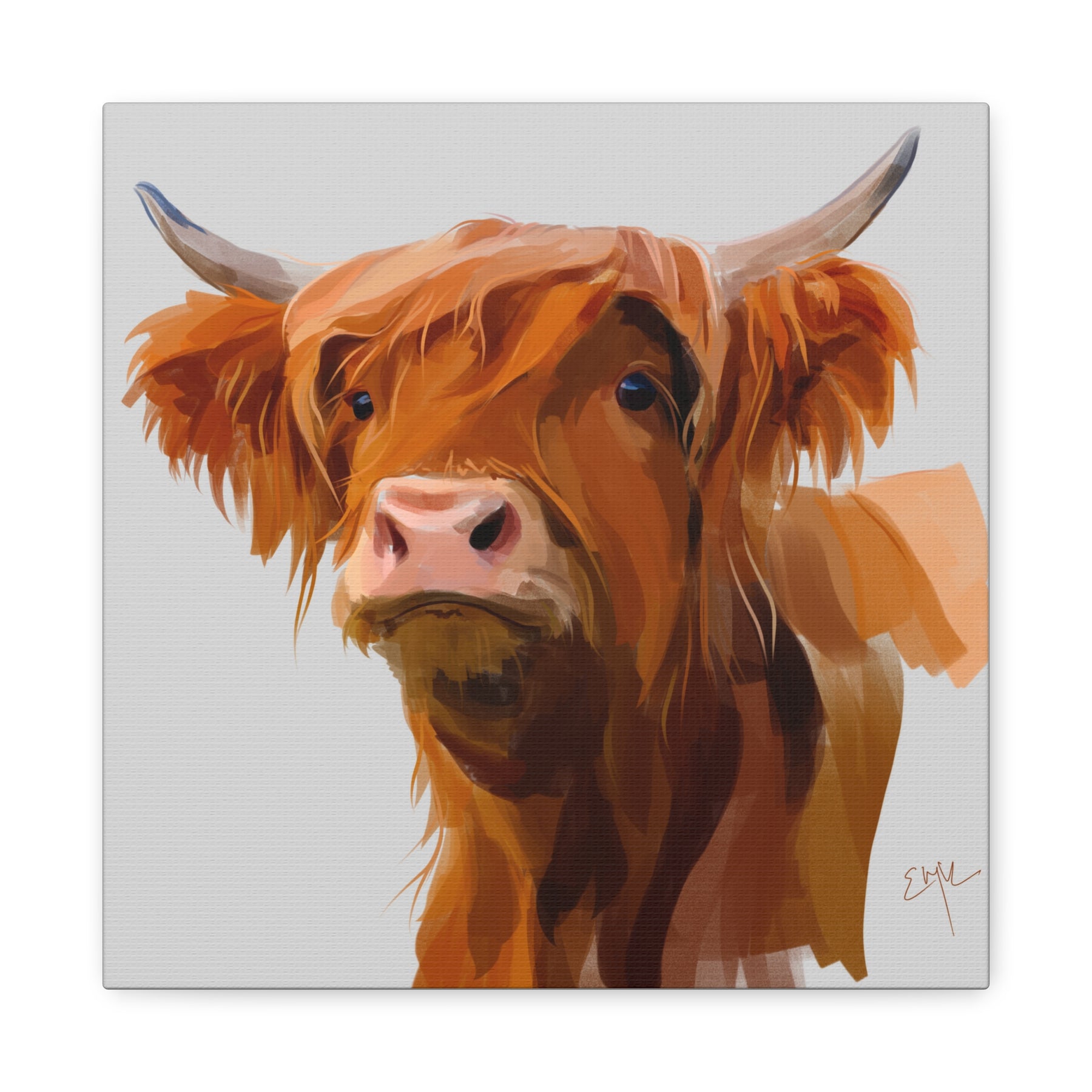 Highland Cow Canvas Print — Rustic Farmhouse Animal Wall Art, Matte Stretched