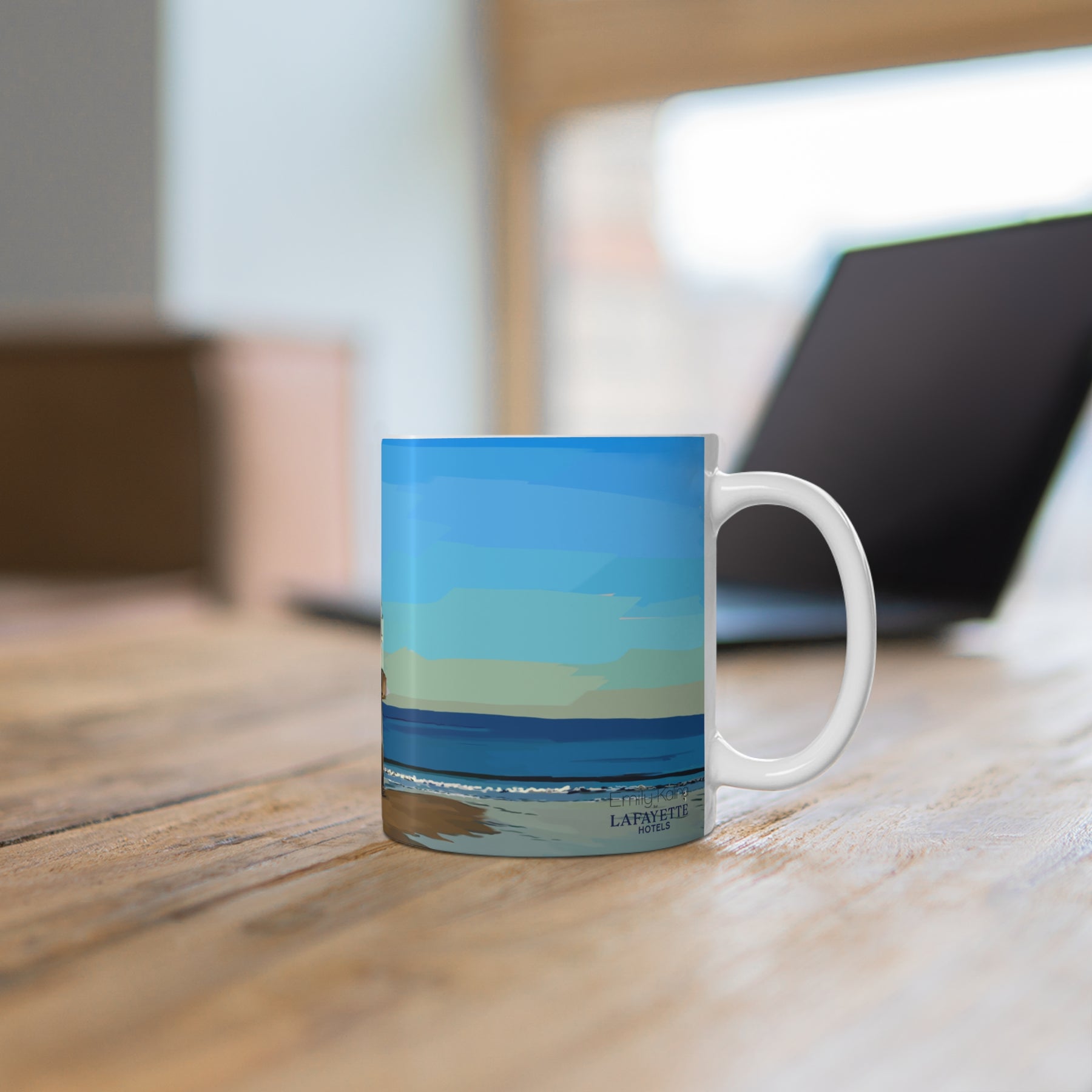 Old Orchard Beach Mug — Maine Pier Art by Emily Kalina