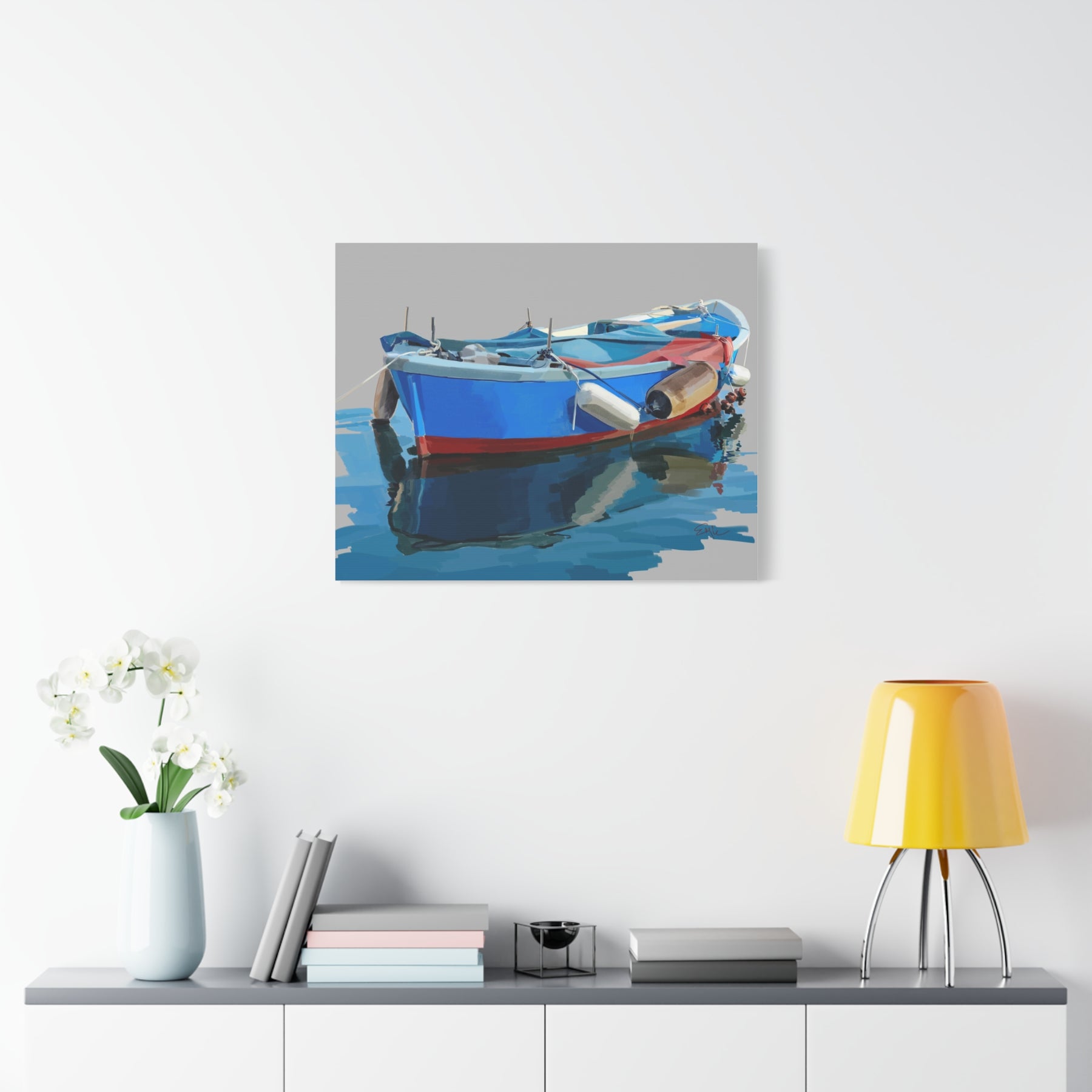 Fishing Boat I — Blue Fishing Boat Canvas Print | Coastal Wall Art