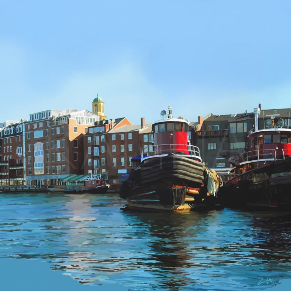 Two Moran Tugboats — Portsmouth Harbor Canvas Print | NH Wall Art