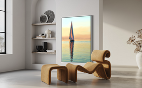Lone Sail — Sailboat at Sunset Canvas Print | Coastal Seascape Wall Art