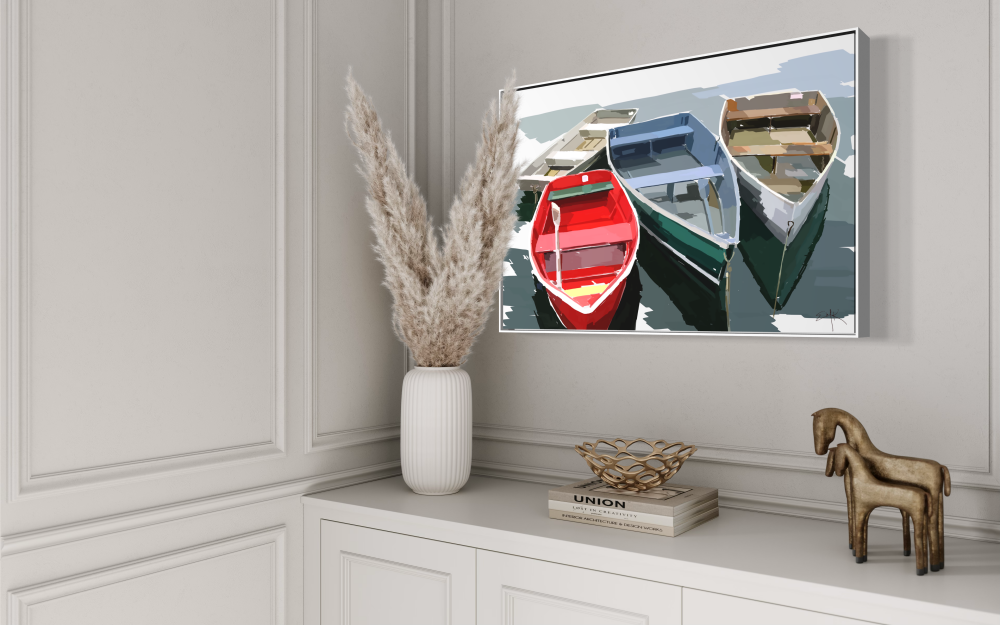 The Red One — Four Boats Canvas Print | Coastal Expressionist Wall Art