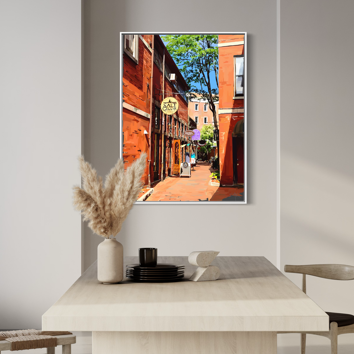 Commercial Alley Portsmouth NH Painting - Matte Stretched Canvas Art Print