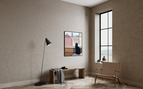 Black Cat in Snowy Window Light — Matte Canvas Wall Art