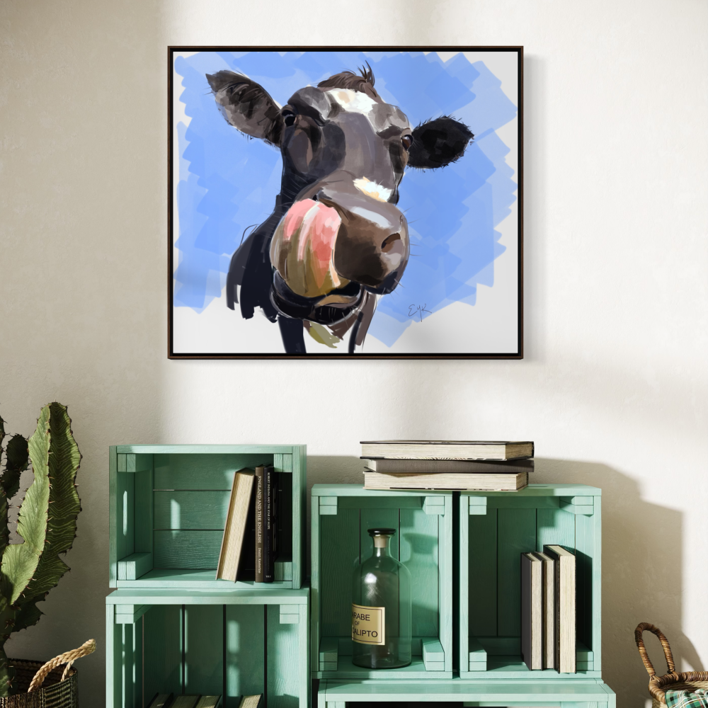 Gerald the Cow — Black Cow Close-Up Farm Animal Matte Canvas Wall Art