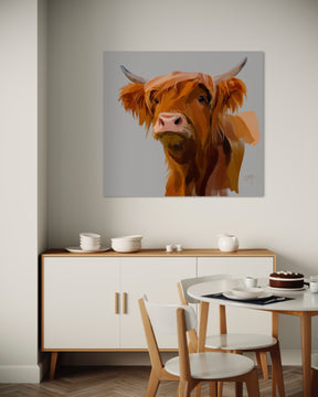 Highland Cow Canvas Print — Rustic Farmhouse Animal Wall Art, Matte Stretched