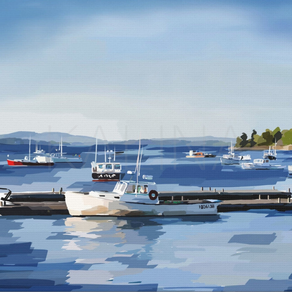 Harbor scene with boats and a clear sky