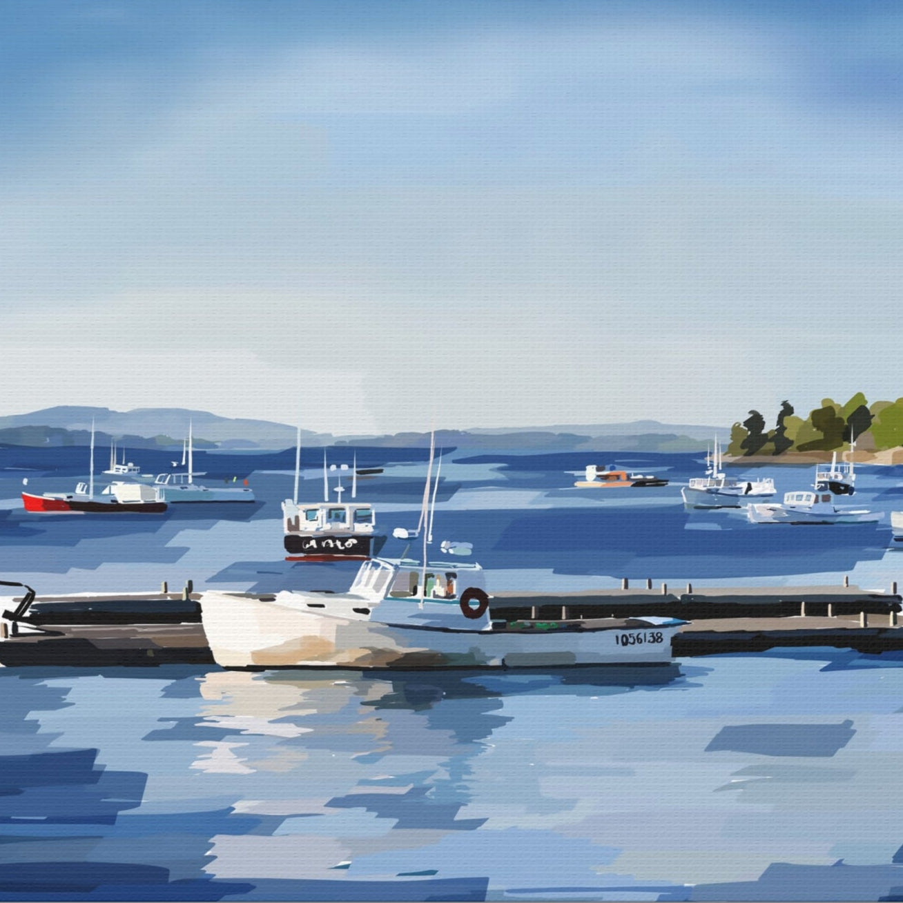 Harbor scene with boats and a clear sky