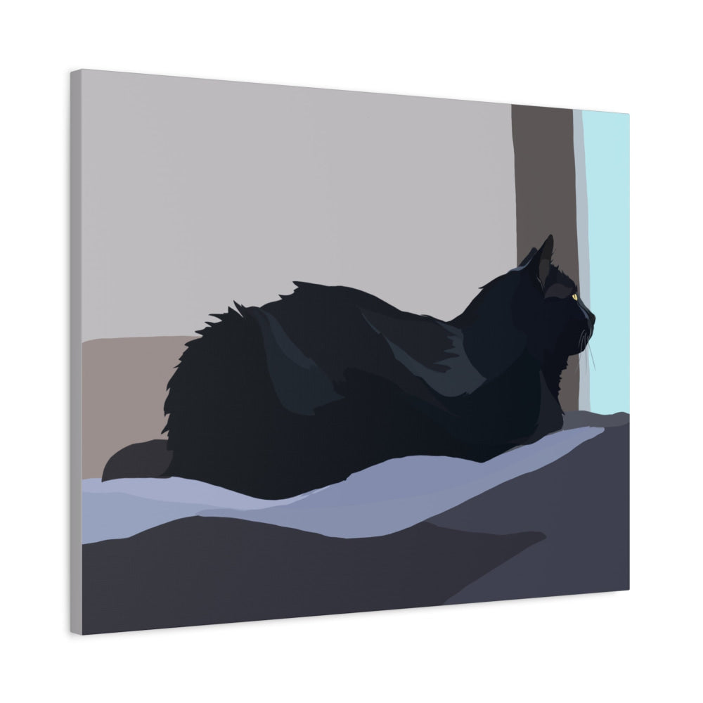 Black Cat Gazing Out the Window — Matte Canvas Wall Art