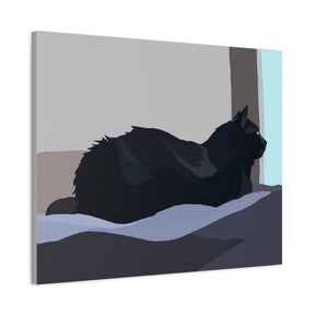 Black Cat Gazing Out the Window — Matte Canvas Wall Art