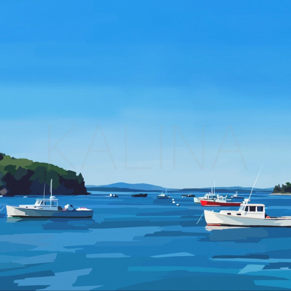 Boats in a harbor with a clear blue sky