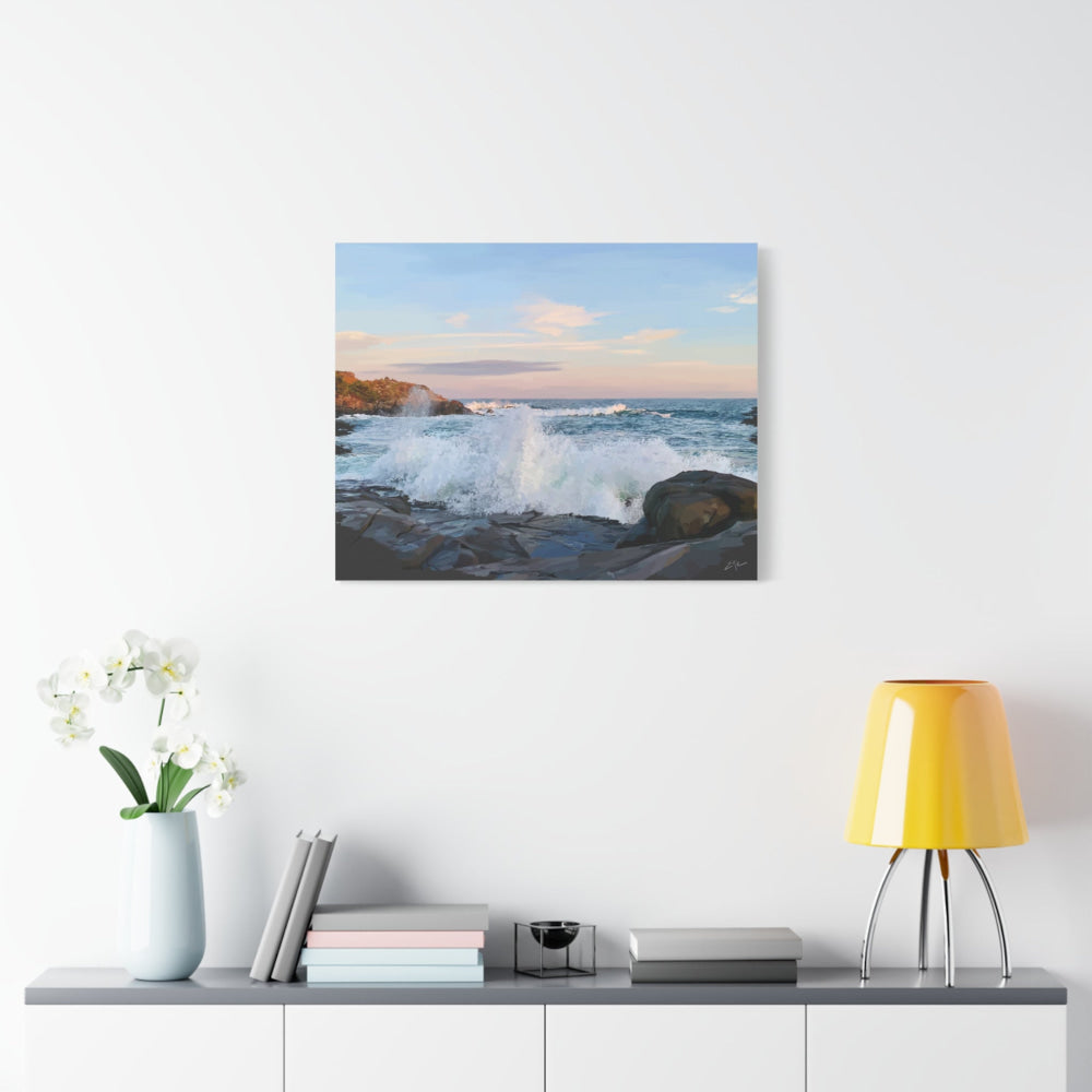 Nubble Lighthouse Waves Canvas Wall Art — Matte Stretched Coastal Print