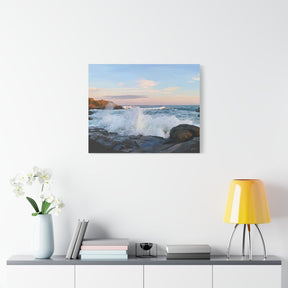 Nubble Lighthouse Waves Canvas Wall Art — Matte Stretched Coastal Print