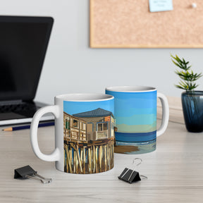 Old Orchard Beach Mug — Maine Pier Art by Emily Kalina