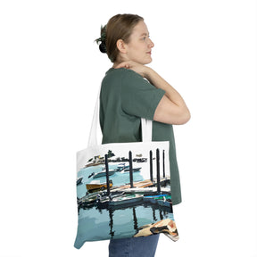 Boats in the Harbor Tote Bag | Rye NH Expressionist Art