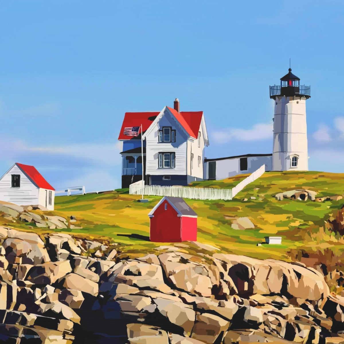 Nubble Lighthouse Canvas Wall Art -Emily Kalina