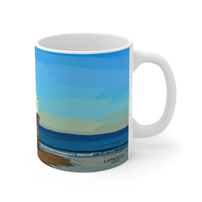 Old Orchard Beach Mug — Maine Pier Art by Emily Kalina