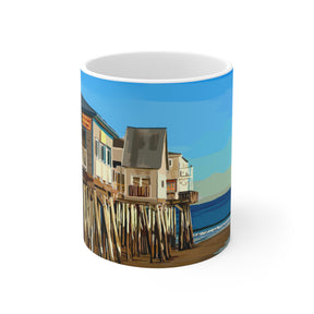 Old Orchard Beach Mug — Maine Pier Art by Emily Kalina
