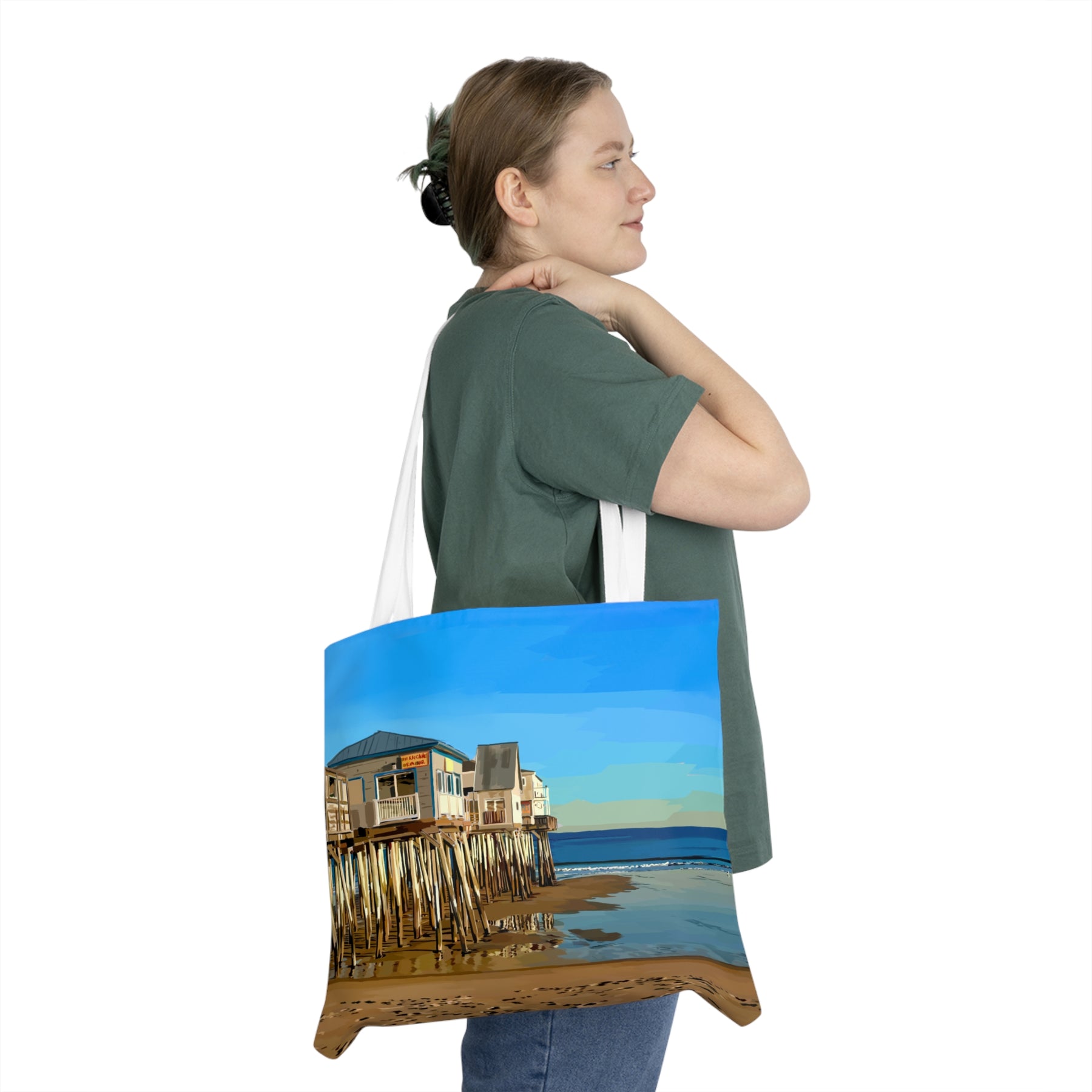 Old Orchard Beach Pier Tote Bag — Maine Art by Emily Kalina