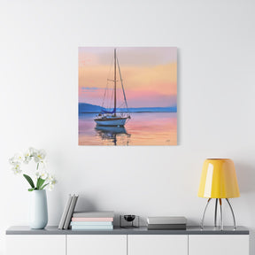 Bar Harbor in Pink - Sailboat at Sunset Matte Stretched Canvas
