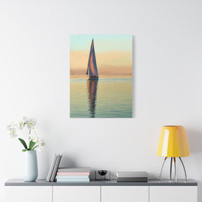 Lone Sail — Sailboat at Sunset Canvas Print | Coastal Seascape Wall Art