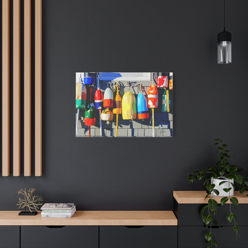 Buoys II — Colorful Fishing Buoys Canvas Print | Beach House Wall Art