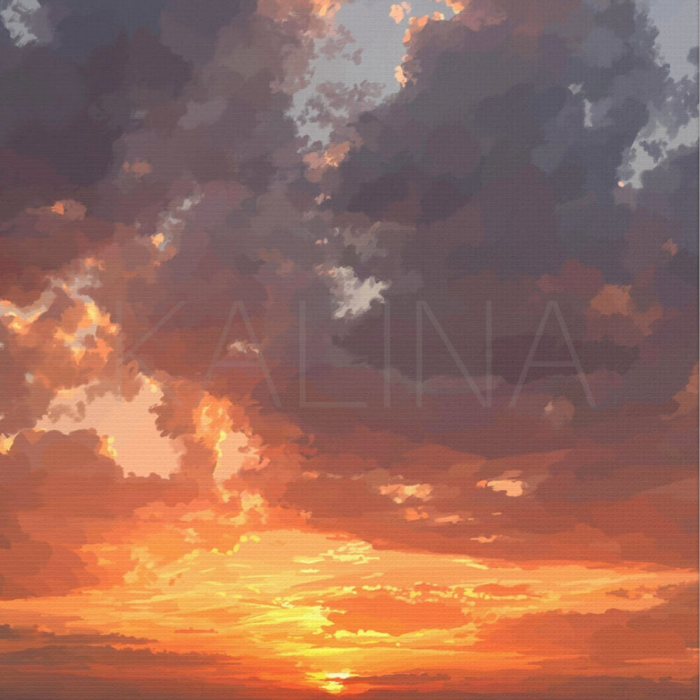 Sunset over water with vibrant orange and purple clouds