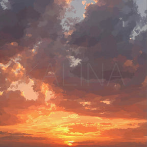 Sunset over water with vibrant orange and purple clouds