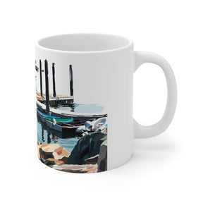 Boats in the Harbor I Mug — Rye NH Coastal Art