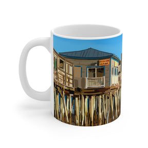 Old Orchard Beach Mug — Maine Pier Art by Emily Kalina