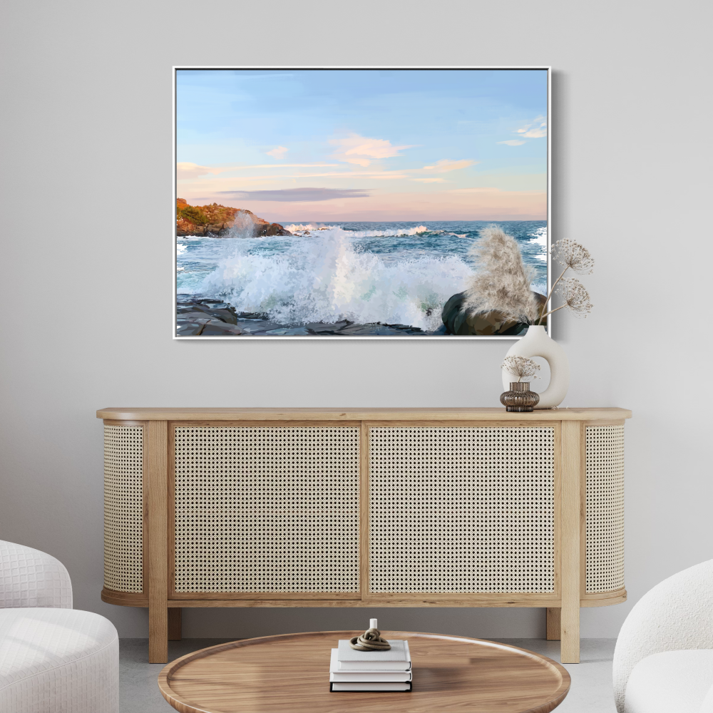 Nubble Lighthouse Waves Canvas Wall Art — Matte Stretched Coastal Print