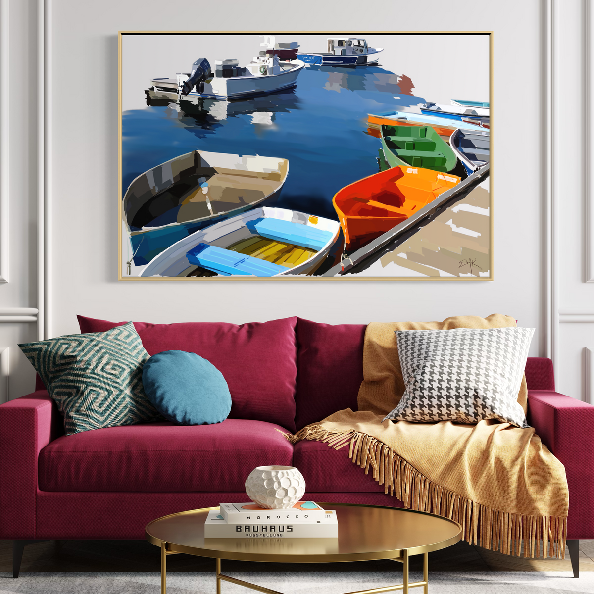 Marina Boats Canvas Wall Art — Matte Stretched Coastal Print