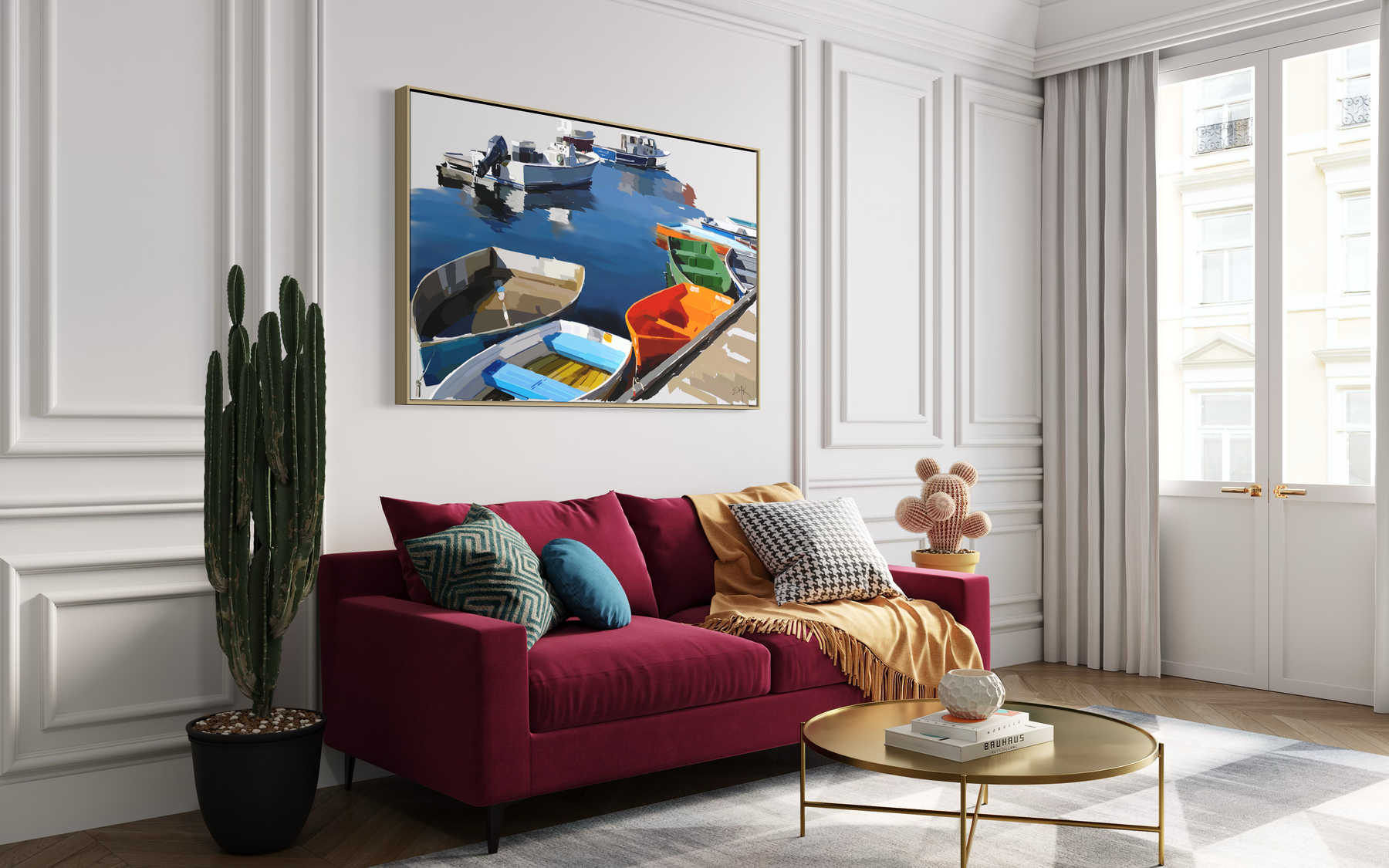 Marina Boats Canvas Wall Art — Matte Stretched Coastal Print