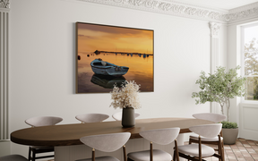 Lone | Boat & Sunset Reflection Painting — Coastal Canvas Print