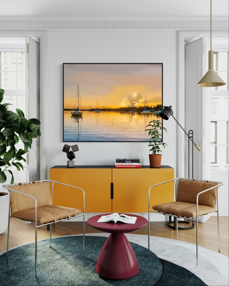 Golden Sunset Sailboat Canvas Wall Art — Matte Stretched Coastal Print