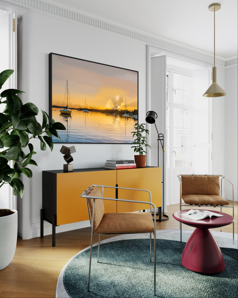 Golden Sunset Sailboat Canvas Wall Art — Matte Stretched Coastal Print