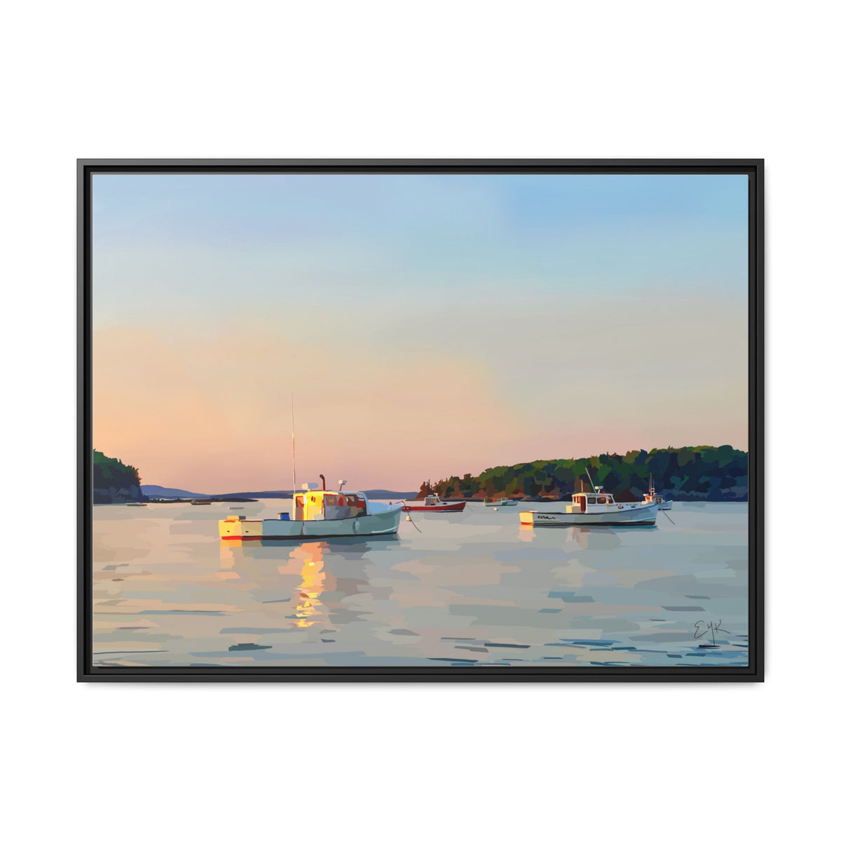 Harmony Framed Matte Canvas - Boats in Bar Harbor Maine Seascape Print