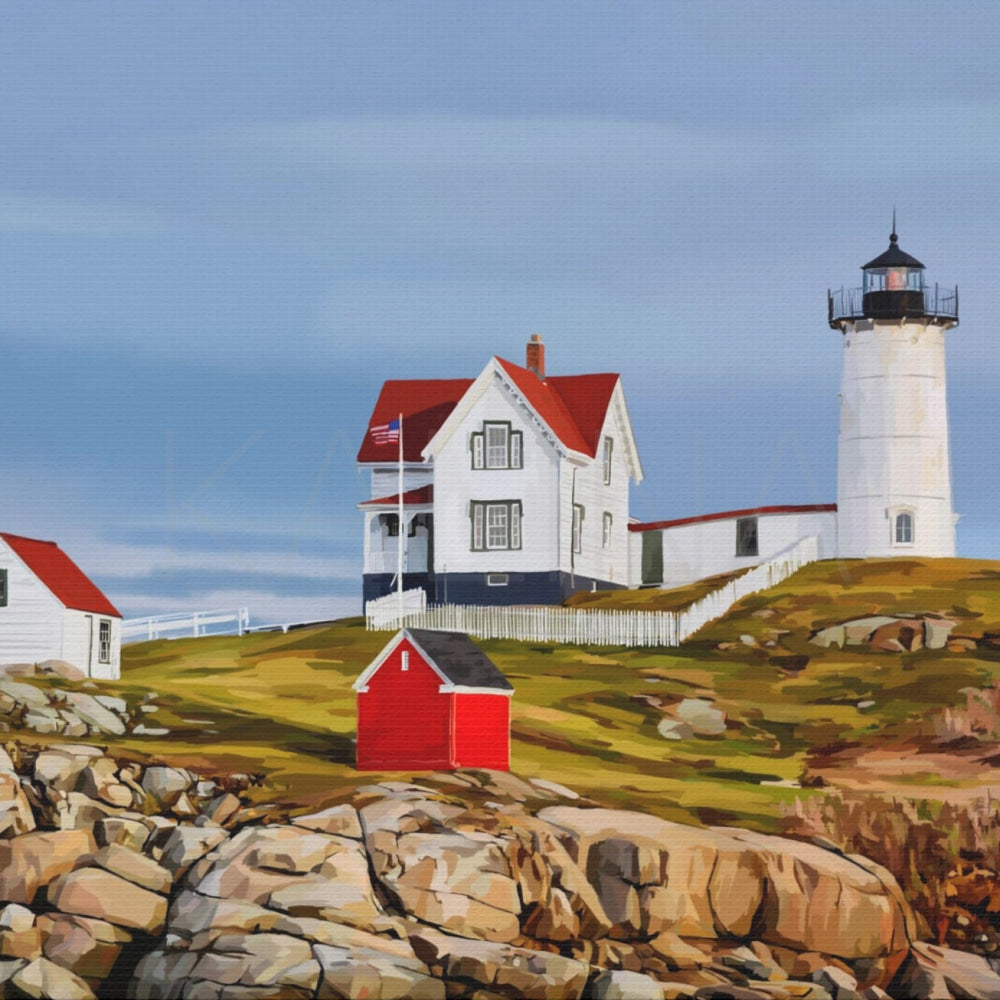 Painting of the Nubble Lighthouse in Maine. 