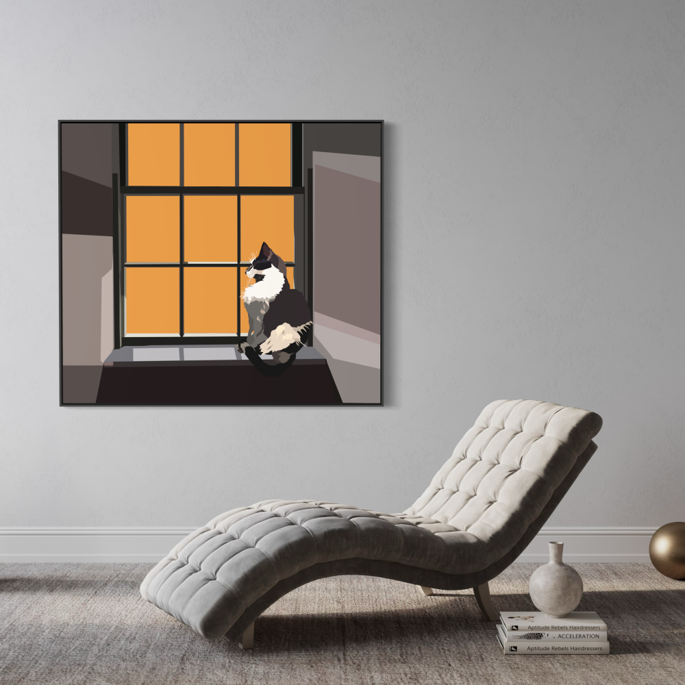Black & White Cat Watching at the Window — Matte Canvas Wall Art