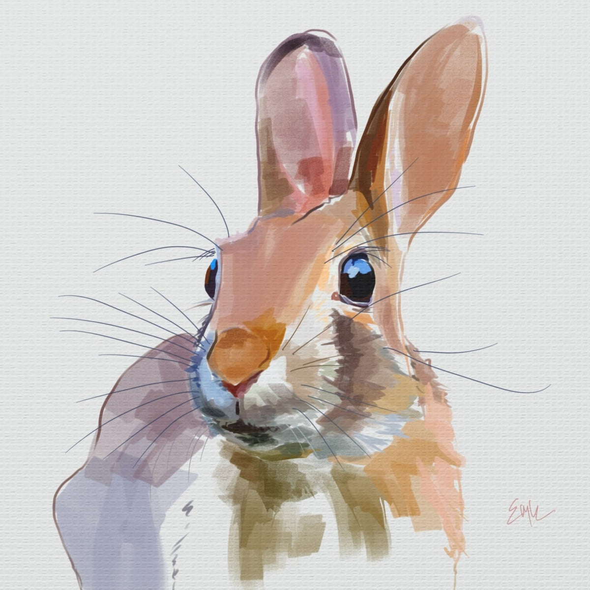 Artistic illustration of a rabbit on a light gray background