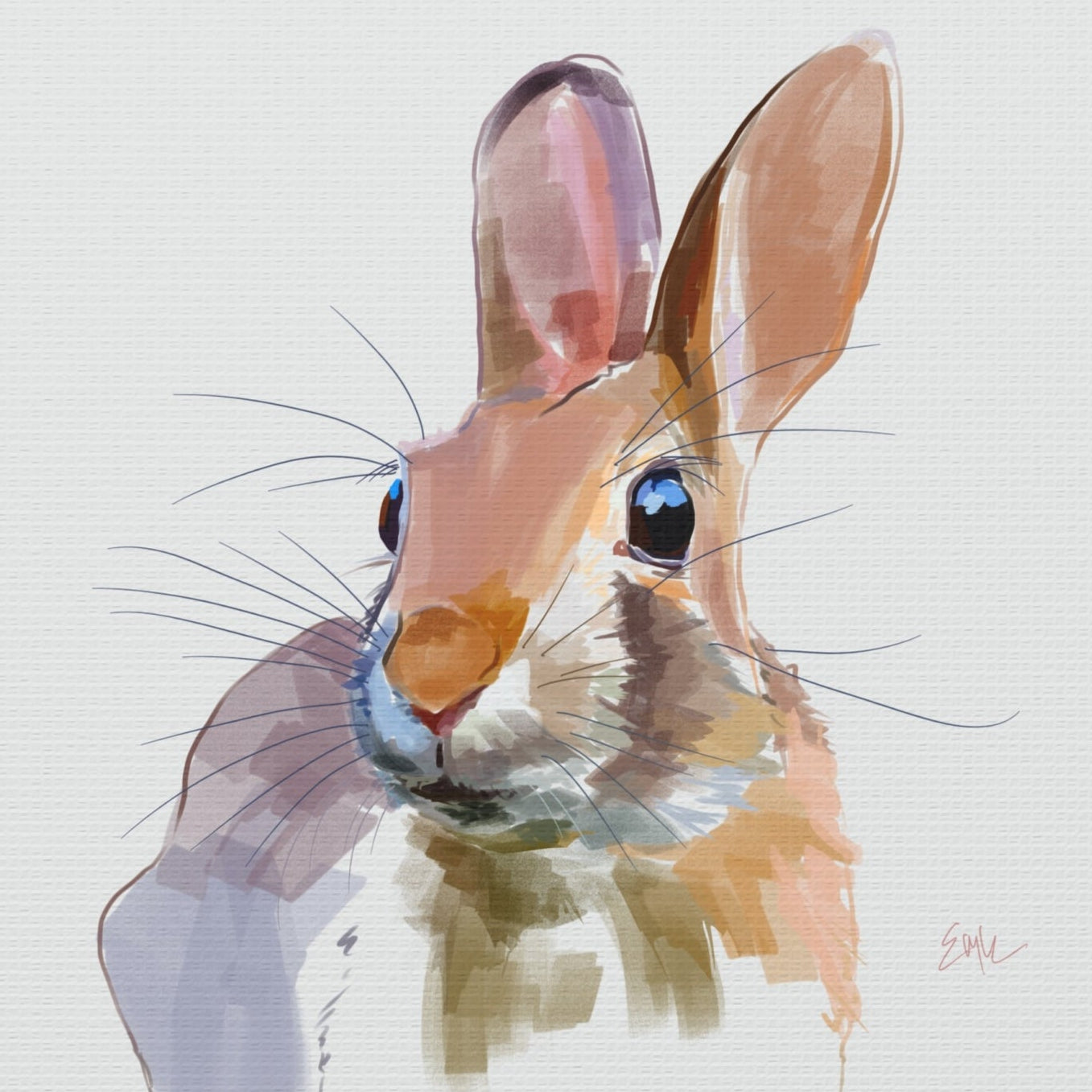 Artistic illustration of a rabbit on a light gray background