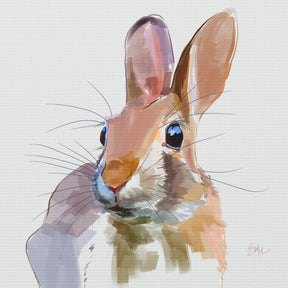 Artistic illustration of a rabbit on a light gray background