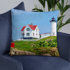 Nubble Lighthouse On A Sunny Day Pillow 22×22